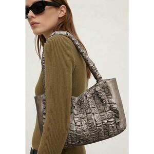 Caterina Lucchi Leather Italian Designer Ruffle Bag Gray 19x10.5 $625 Value READ